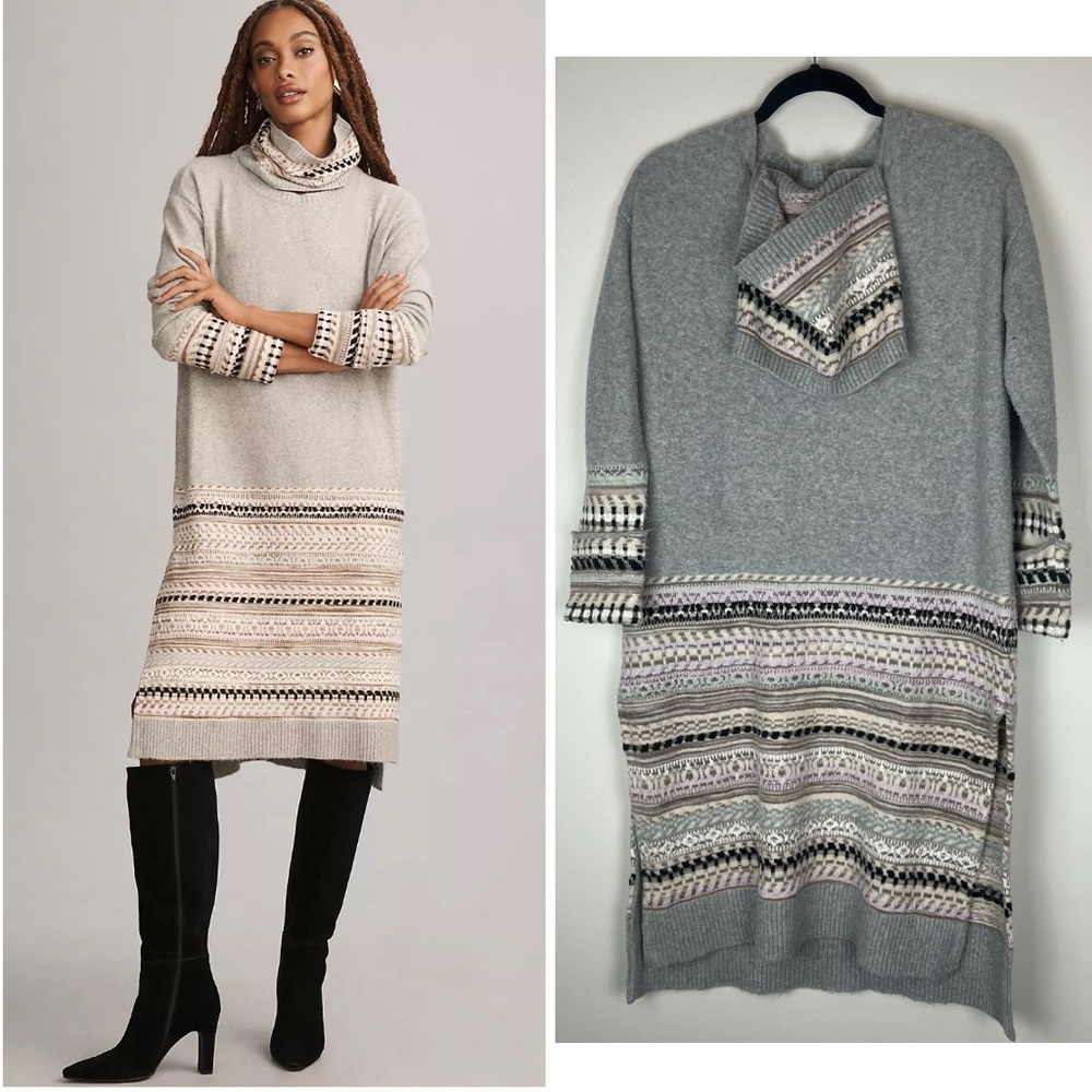 DAILY PRACTICE Anthropologie Fair Isle Turtleneck Sweater Dress XSP